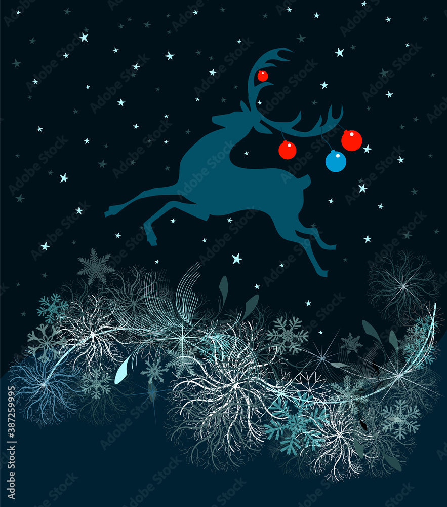 Christmas running deer with snowflakes. Merry Christmas. Vector illustration Christmas running deer with snowflakes. Merry Christmas. Vector illustration