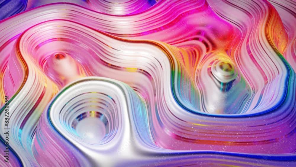 Looped abstract background. Beautiful iridescent wavy surface like ...