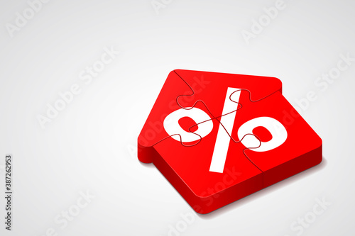 Jigsaw puzzles are combined in house icon with percent sign inside