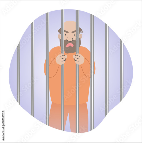 Bald bearded man is in the jail / Illustration of Jail