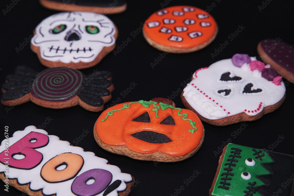 Halloween gingerbread on black background. Halloween gingerbread on black background.