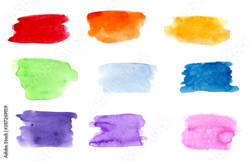 Set of watercolor stains background hand drawn rainbow colors