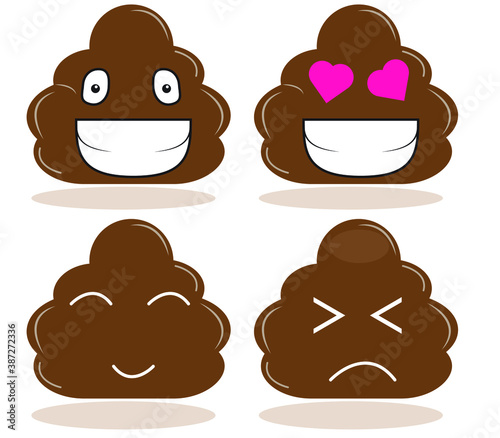 set of poop emoticon smileys isolated on white background flat design