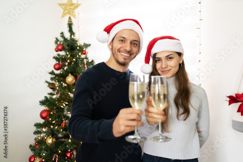 Couple making a toast on Christmas