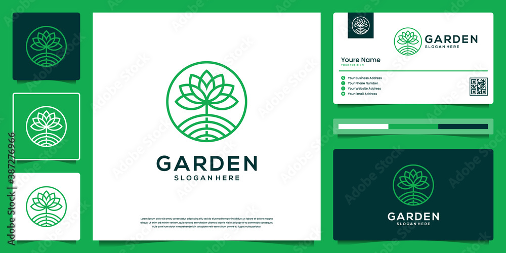 Naklejka premium Flower abstract outline Logo design. Organic Nature Garden logo and business card.