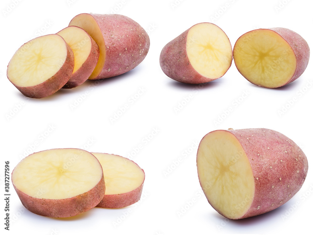 collection mix set red potato isolated on white background collection mix set red potato isolated on white background