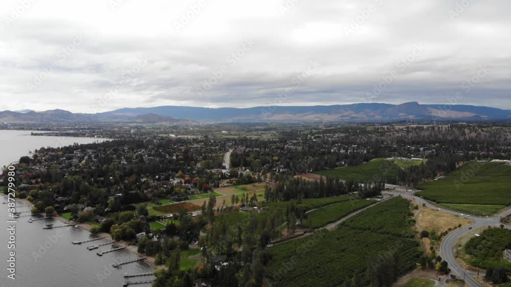 rare drone aerial over kelowna waterfront rare drone aerial over kelowna waterfront