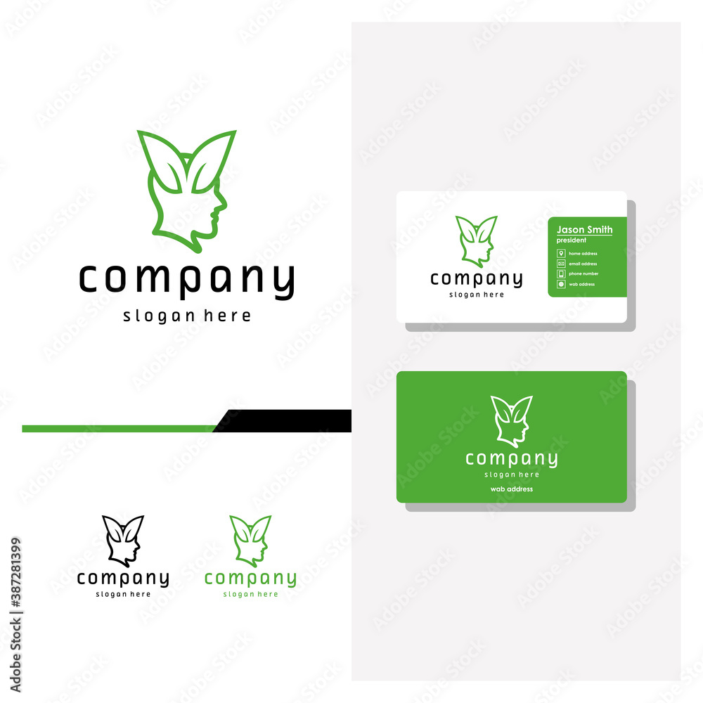 head people leaf logo design and business card vector head people leaf logo design and business card vector