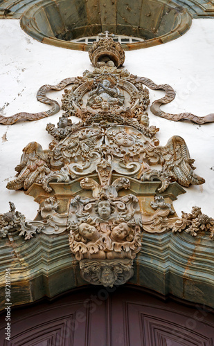 Baroque church portico  detail  in Sao Joao del Rei  Minas Gerais  Brazil  