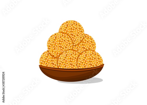 Til Laddu Indian Sweets or Mithai Food Vector