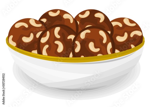 Dry fruit,Mewa laddu Indian Sweets or Mithai Food Vector