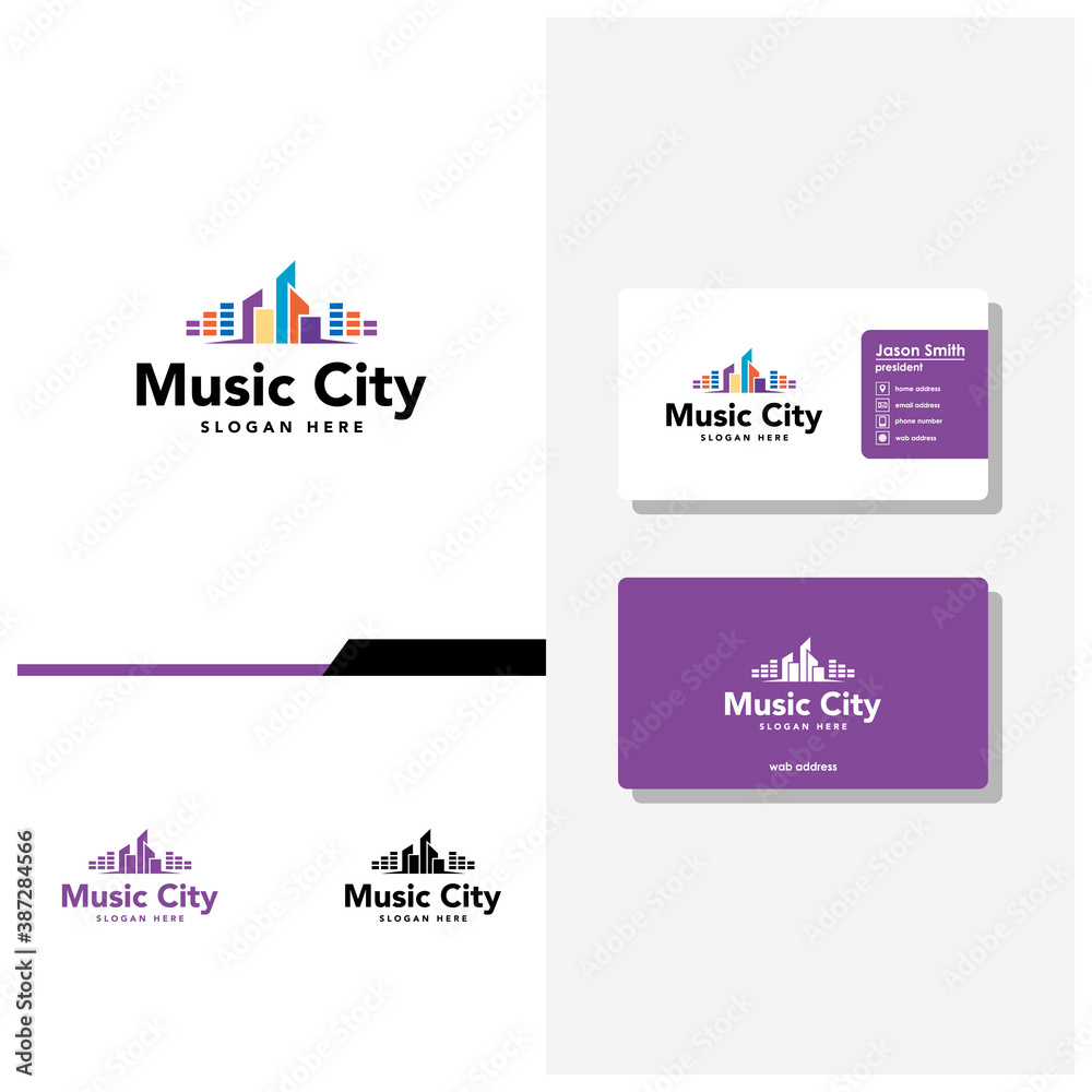 music city logo design and business card vector