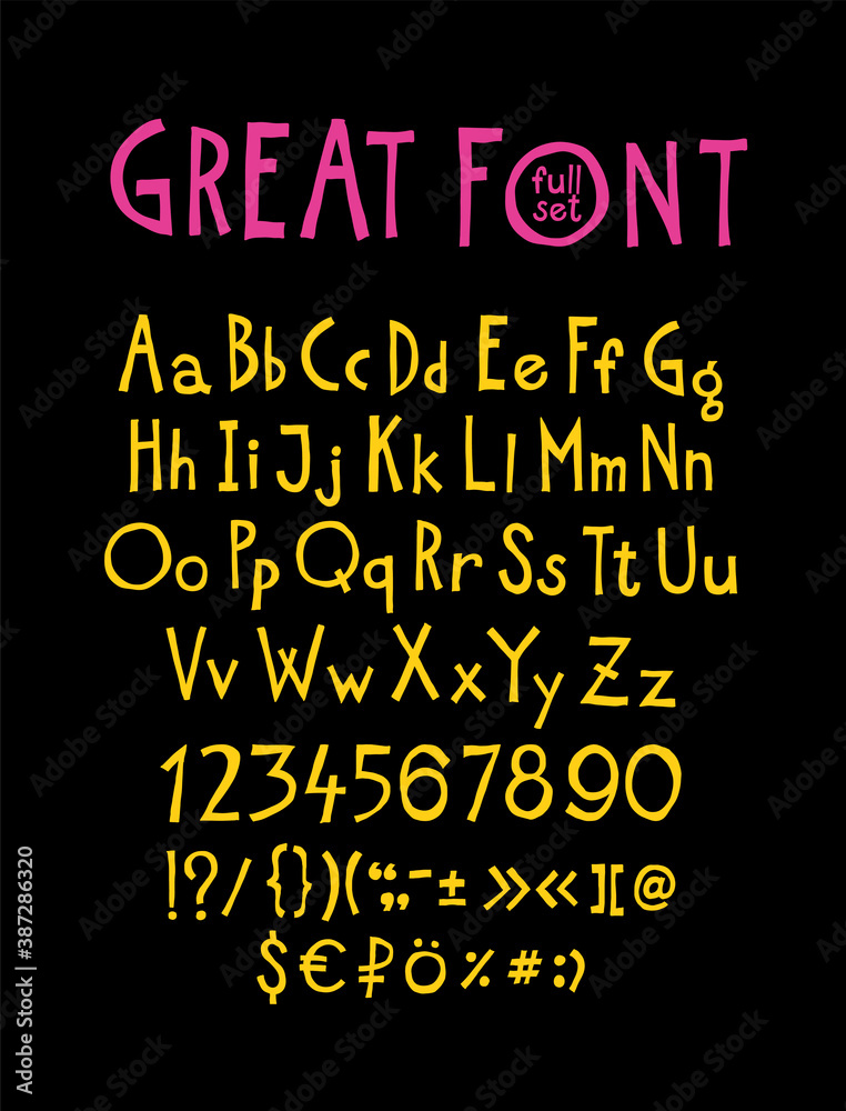 English, original display font. Author's alphabet. A complete set of signs, numbers, capital and lowercase Latin letters. It can be used in design and logos. Awesome font.