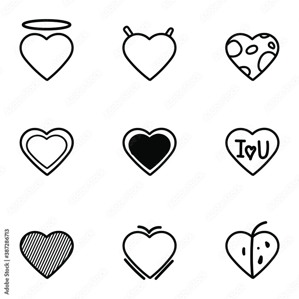Set of hand drawn heart shapes, different styles, isolated on white background EPS Vector Set of hand drawn heart shapes, different styles, isolated on white background EPS Vector