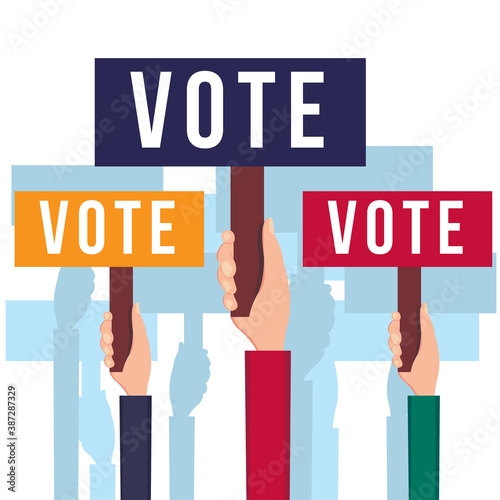 hands holding vote banner for election day concept vector illustration in flat style