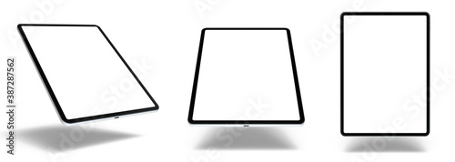 Empty screen tablet computer mock-up view on white background
