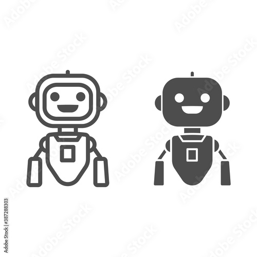 Cheerful flying robot line and solid icon, Robotization concept, robot toy sign on white background, flying robotic chat bot icon in outline style for mobile concept and web design. Vector graphics.