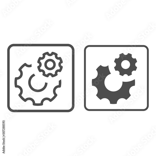 Gears line and solid icon, Robotization concept, two cog wheel sign on white background, Cogwheel and development icon in outline style for mobile concept and web design. Vector graphics.