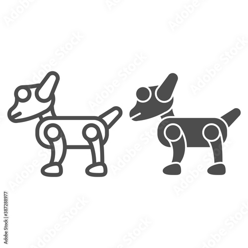 Mechanical robot dog line and solid icon, Robotization concept, artificial pet friend sign on white background, robotic dog icon in outline style for mobile concept and web design. Vector graphics.