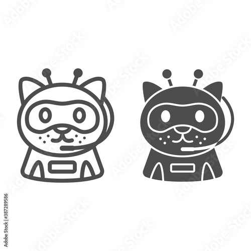 Robot Cat line and solid icon, Robotization concept, Chat bot robot sign on white background, ai robotic cat assistance character icon in outline style for mobile and web design. Vector graphics.