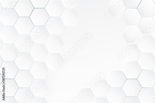 Abstract white background of Embossed surface Hexagon, honeycomb white Background ,light and shadow. Creative light and shadow style. Geometric mesh minimal clean gradient color for wallpaper. Vector 