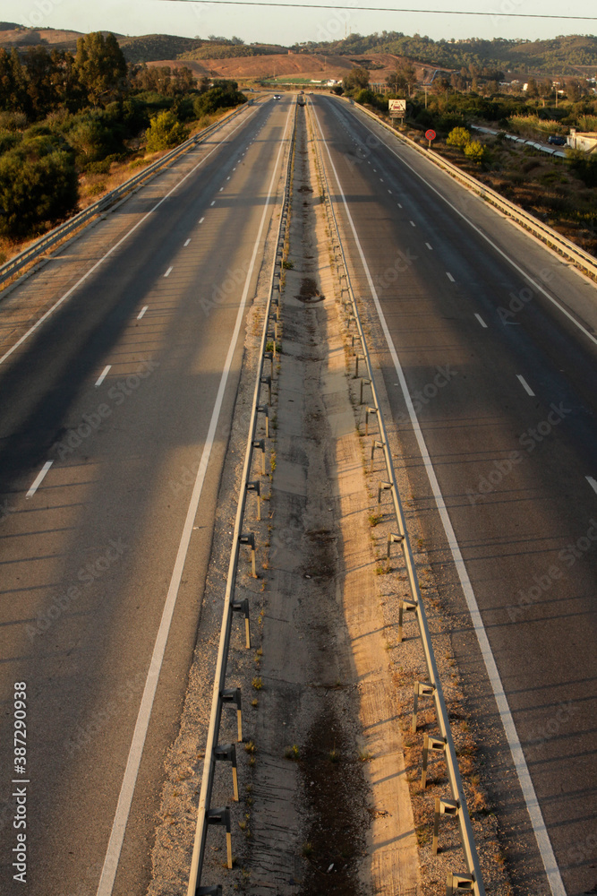 highway in the countryside, direct direction vertical view 