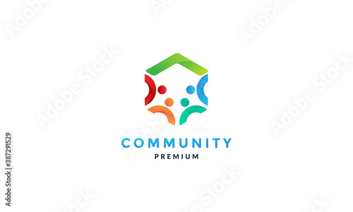 home or house with  people community group abstract  logo icon vector illustration design