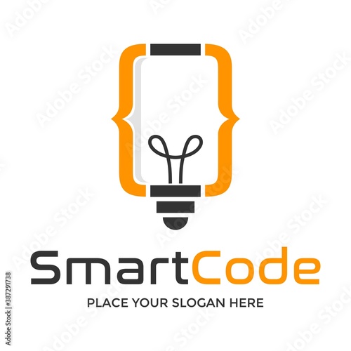 Smart code vector logo template. This design use bulb lamp symbol. Suitable for technology.