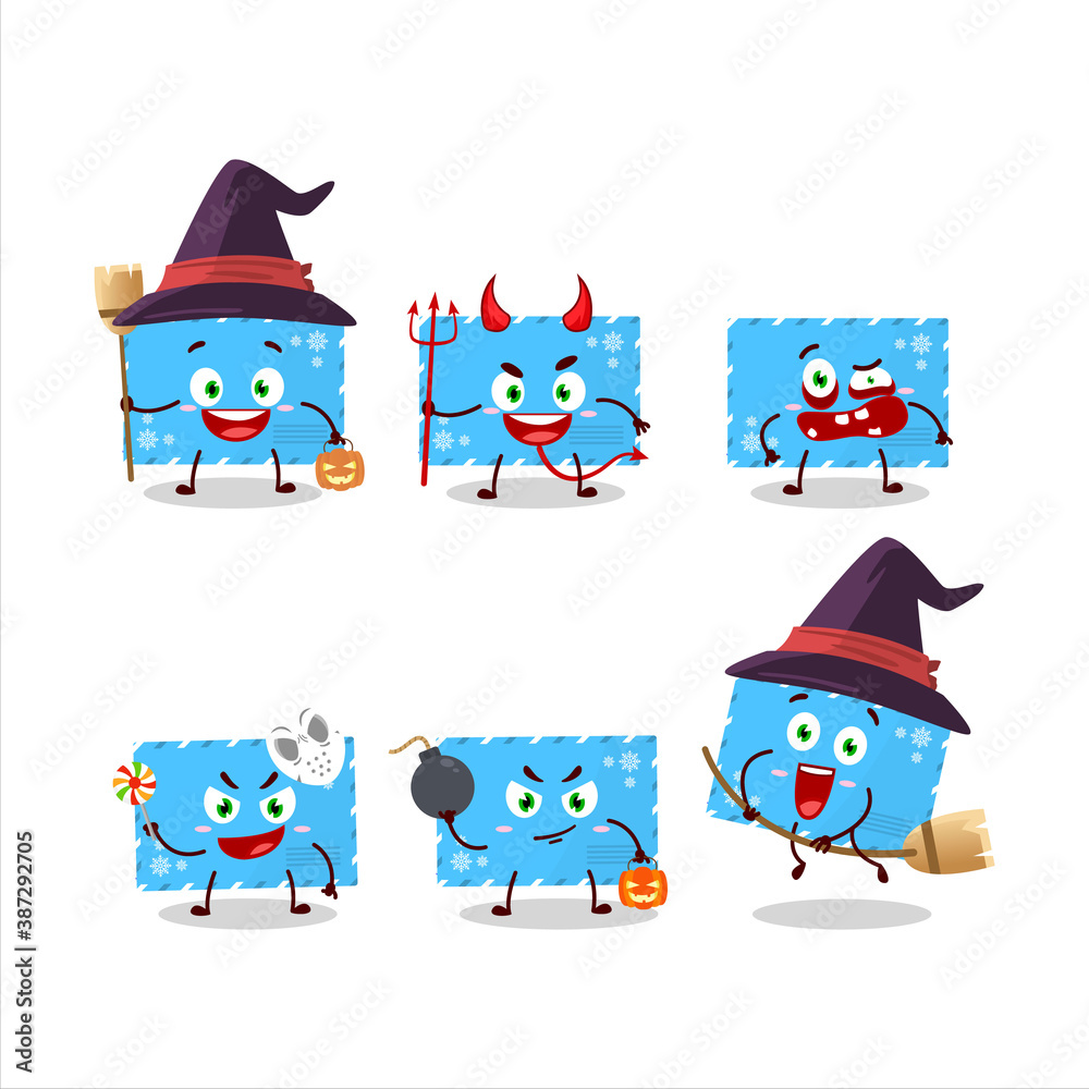 Halloween expression emoticons with cartoon character of blue christmas envelopes Halloween expression emoticons with cartoon character of blue christmas envelopes