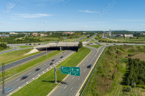 Aerial view of Route 7 at Loudoun County Parkway in Ashburn, Loudoun County, Virginia. photo