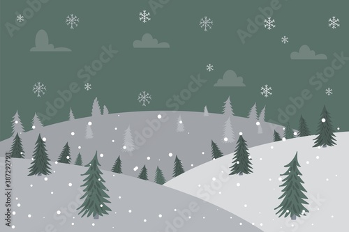 Scenery Winter Landscape vector illustration, Cute, trendy and modern christmas scene
