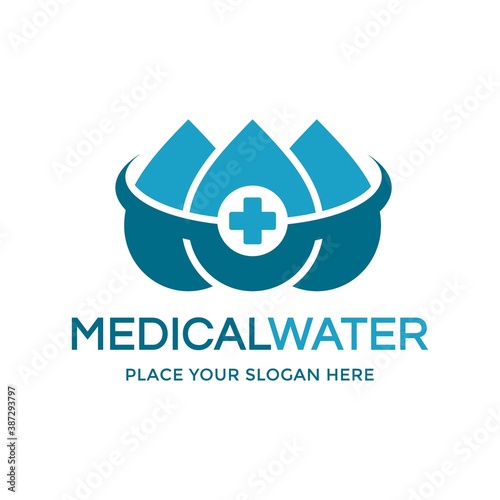 Medical water vector logo template. This design use cross or plus symbol. Suitable for health business.