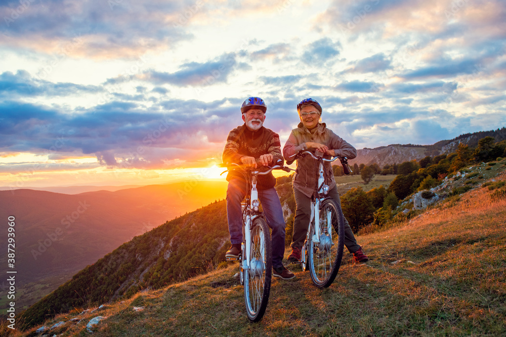 Fototapeta premium Active Senior Couple Riding Bikes In Park