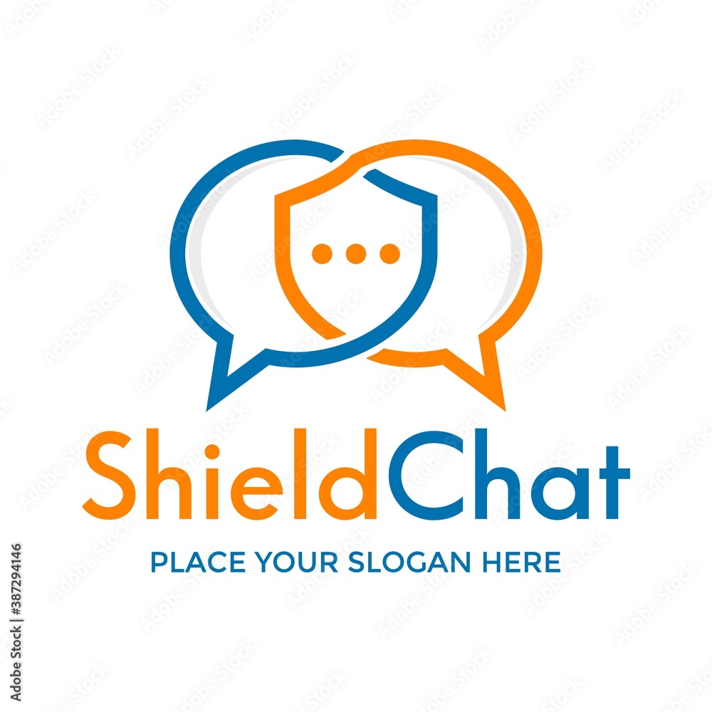 Shield chat vector logo template. This design use protection symbol. Suitable for safe conversation.