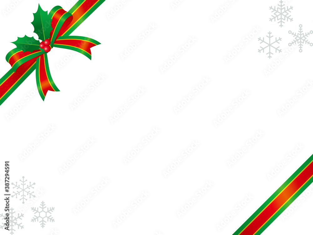 Obraz premium クリスマスのリボン装飾フレーム背景 クリスマスカラー