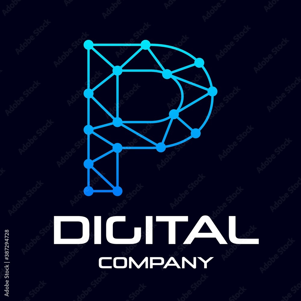 Digital letter P vector logo template. This design use technology and dot symbol. Suitable for identity brand. Digital letter P vector logo template. This design use technology and dot symbol. Suitable for identity brand.