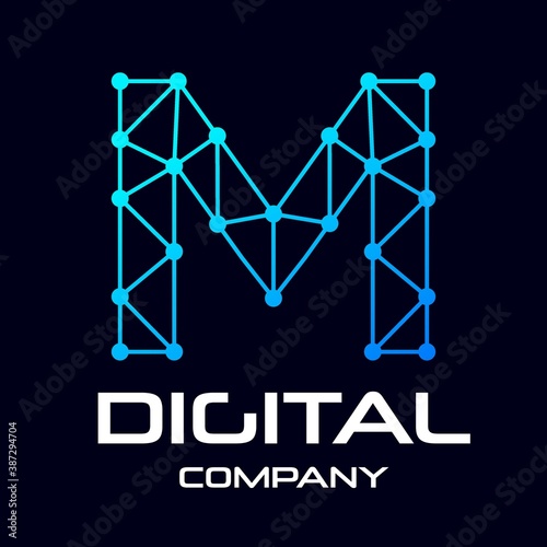 Digital letter m vector logo template. This design use technology and dot symbol. Suitable for identity brand.