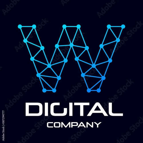 Digital letter w vector logo template. This design use technology and dot symbol. Suitable for identity brand.