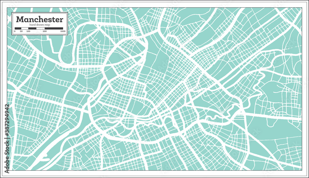 Manchester Great Britain City Map in Retro Style. Outline Map.