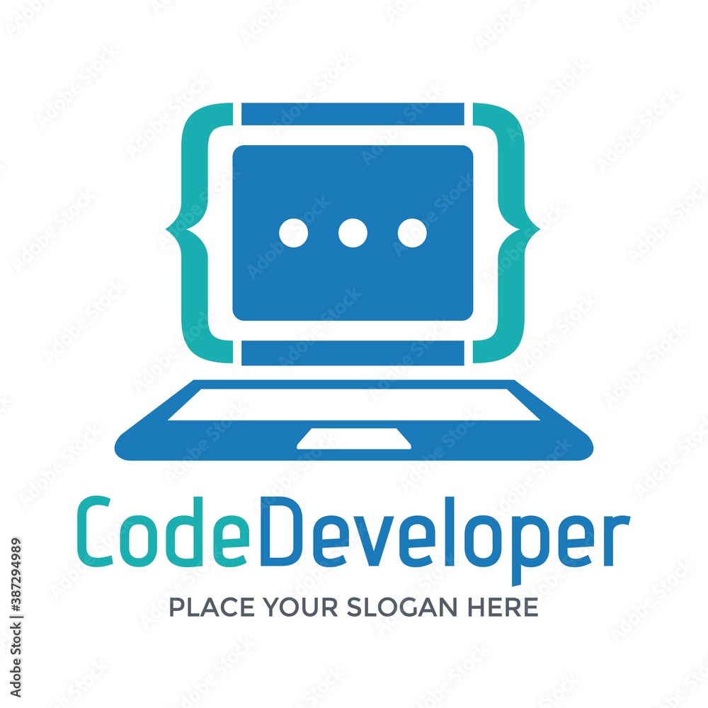 Code developer vector logo template. This design use laptop symbol. Suitable for technology. Code developer vector logo template. This design use laptop symbol. Suitable for technology.