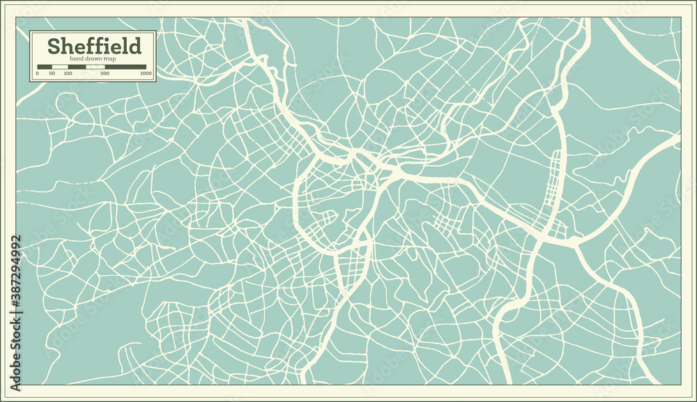 Obraz premium Sheffield Great Britain (United Kingdom) City Map in Retro Style. Outline Map.