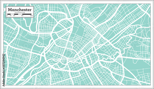 Manchester Great Britain City Map in Retro Style. Outline Map.