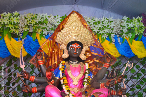 Idol of hindu goddess durga during navratri festival photo