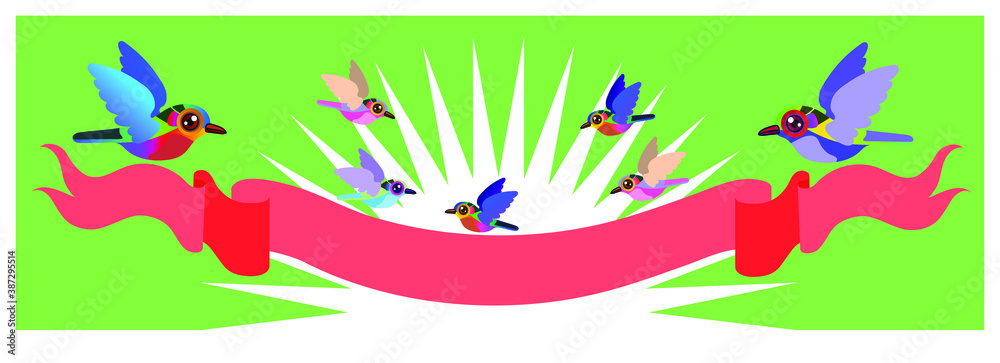 Birds Flying with Green Banner Vector. with copy space. Web banner frame