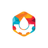Water drop with gear logo concept design. Natural logo. Water energy logo.	
