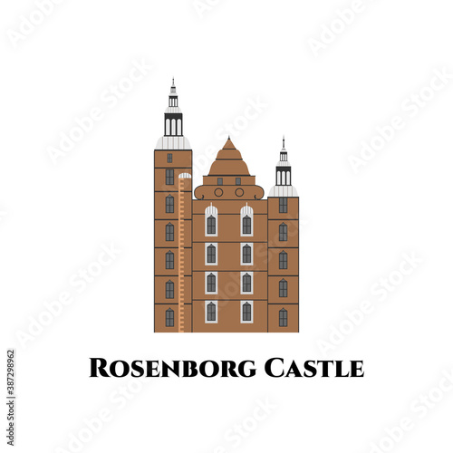 Rosenborg Castle in Copenhagne, denmark. World countries cities vacation travel sightseeing collection. Flat cartoon style historic sight showplace attraction web site vector illustration