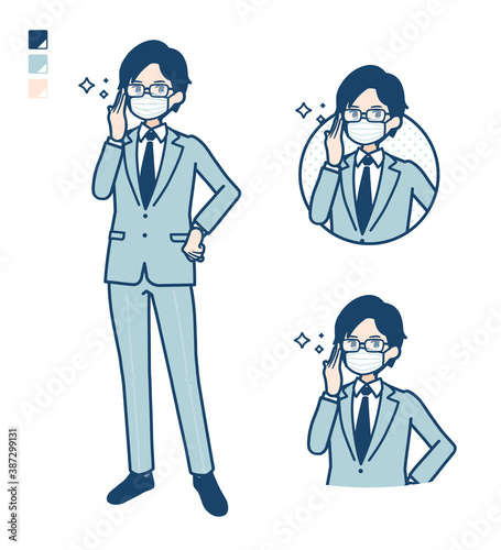 simple suit businessman mask_Wearing-glasses