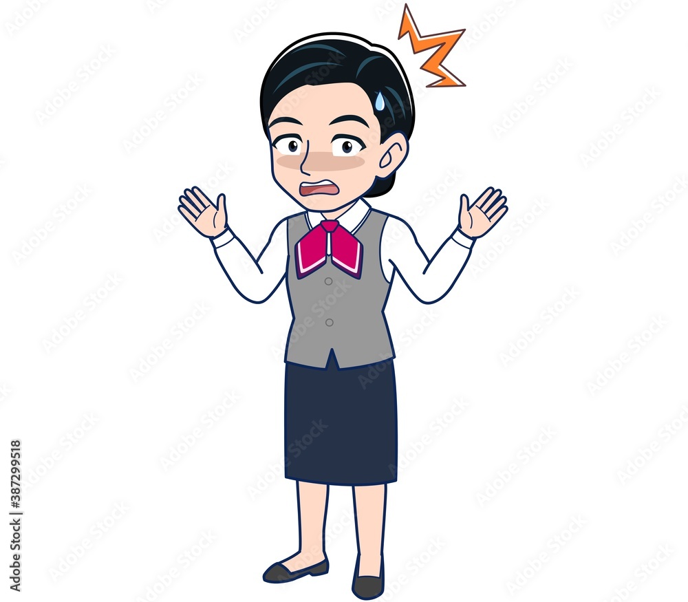 Middle-aged woman in red ribbon uniform Middle-aged woman in red ribbon uniform