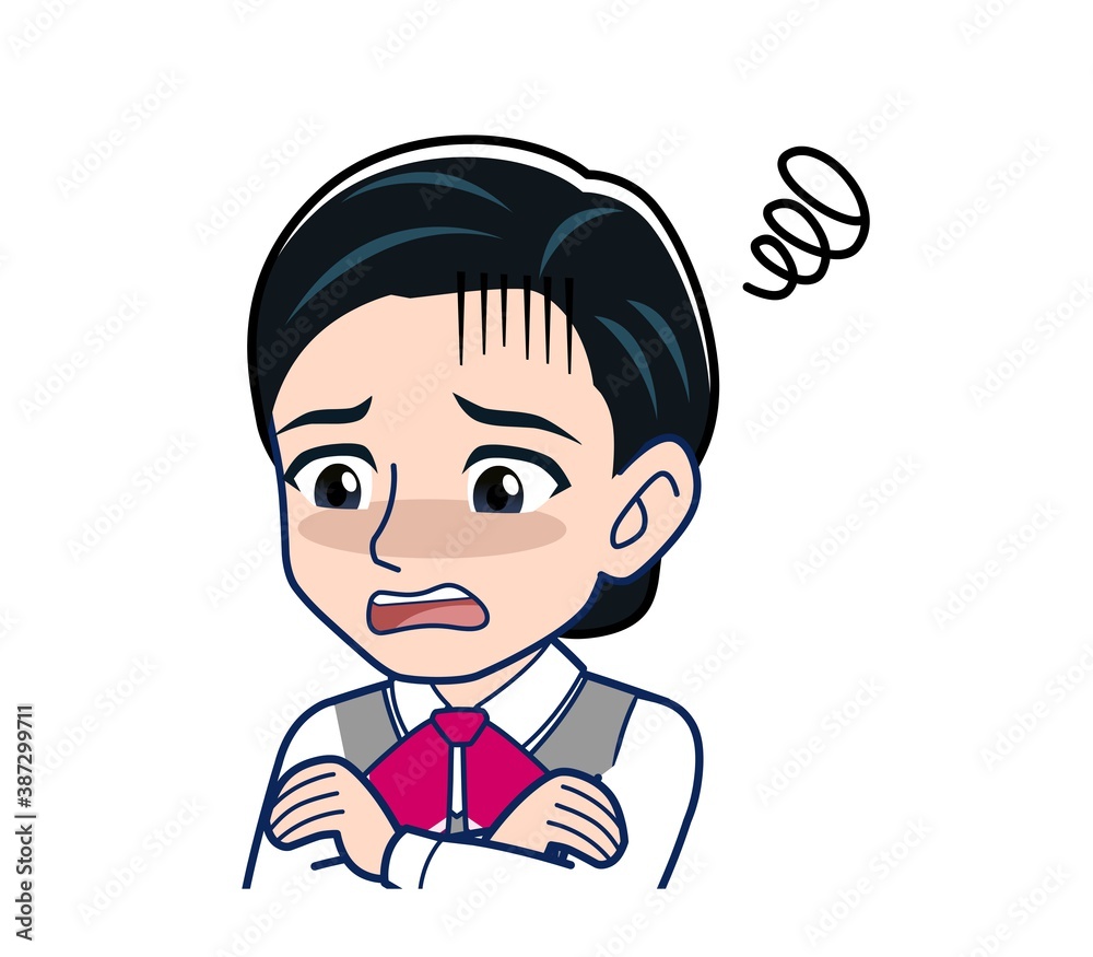 Middle-aged woman in red ribbon uniform Middle-aged woman in red ribbon uniform