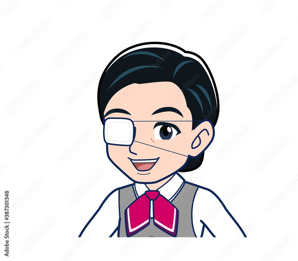 Middle-aged woman in red ribbon uniform Middle-aged woman in red ribbon uniform